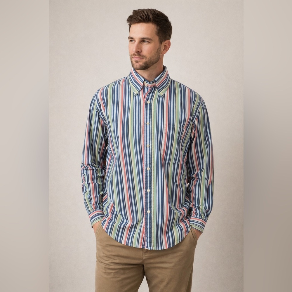 Vintage Tommy Hilfiger Multicolor Striped Button-Down Shirt | Men’s M